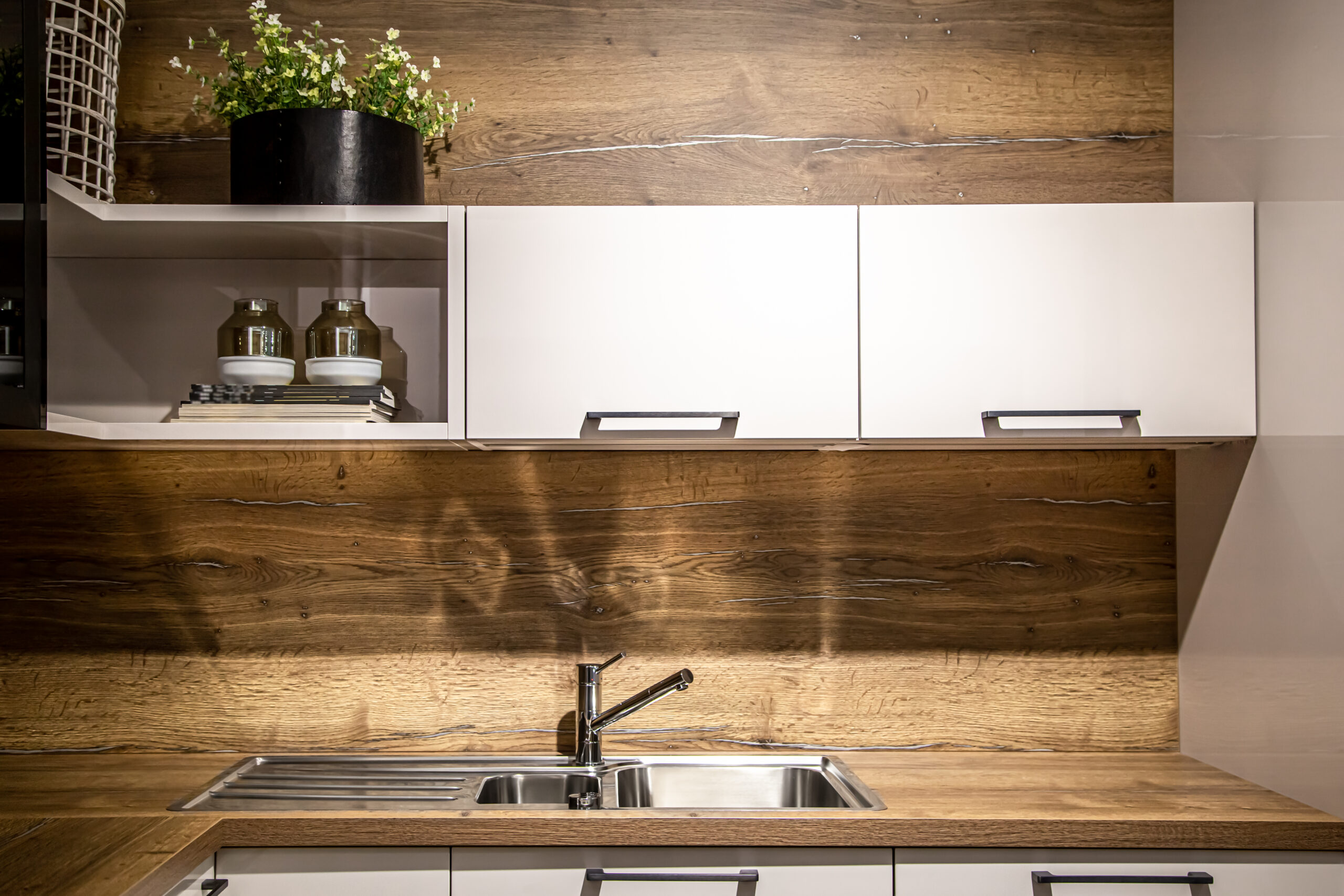 Interior of a modern kitchen with wooden details.